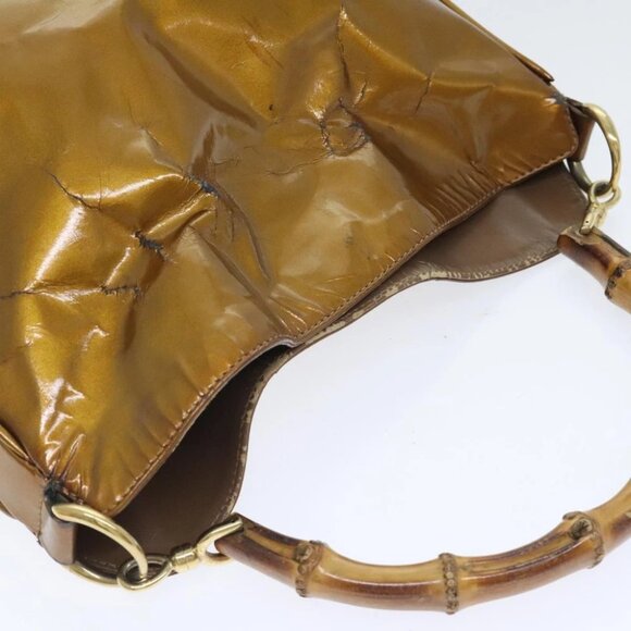 GUCCI Bamboo Hand Bag Enamel 2way Gold Tone Gold 001 1014 1638 0 Auth 93035 - Picture 5 of 15